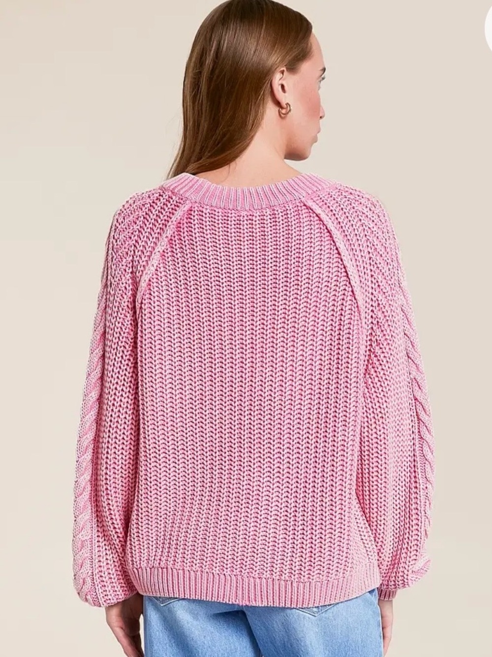 NWT Free People Frankie Cable Knit Cotton Sweater 84806496 Red Plum size Large - Picture 5 of 8